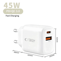 Tech-Protect NCA45W-GAN USB-A, USB-C Network Charger PD 45W / QC3.0 White