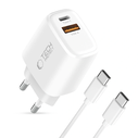 Wall charger Tech-Protect NCA45W-GAN USB-A, USB-C Network Charger PD 45W / QC3.0 + USB-C Cable White
