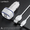 Φορτιστής Αυτοκινήτου Lamtech 2xUSB 2,4A With Type-C Cable 1M WHITE