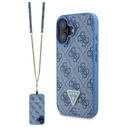 Guess Apple iPhone 16 hardcase Leather Metal Logo Strass Crossbody blue