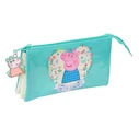 Τριπλή Κασετίνα Peppa Pig Pretty flowers Κίτρινο Μέντα 22 x 12 x 3 cm