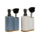 DKD Home Decor 2 in 1 Sink Soap Dispenser Bamboo Stainless Steel Dolomite