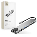 Tech-Protect HB09 Hub Adapter 8in1 USB-C / 2xUSB-A 3.0, USB-C 3.0, USB-C PD 100W, HDMI 4K 60Hz, SD/TF, RJ45 1000Mb/s Space Grey