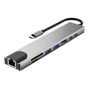 Tech-Protect HB09 Hub Adapter 8in1 USB-C / 2xUSB-A 3.0, USB-C 3.0, USB-C PD 100W, HDMI 4K 60Hz, SD/TF, RJ45 1000Mb/s Space Grey
