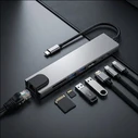 Tech-Protect HB09 Hub Adapter 8in1 USB-C / 2xUSB-A 3.0, USB-C 3.0, USB-C PD 100W, HDMI 4K 60Hz, SD/TF, RJ45 1000Mb/s Space Grey
