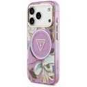 Guess IML Glitter Flowers Triangle MagSafe Apple iPhone 18 Pro / 17 Pro purple