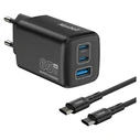 MAXBALL Φορτιστής GaN II T830 65W 3-Ports Μαύρος με καλώδιο Type-C 100W 1.5m
