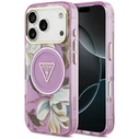 Guess IML Glitter Flowers Triangle MagSafe Apple iPhone 18 Pro Max / 17 Pro Max purple