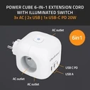 Πολύπριζο Qoltec Power cube 6in1 extension cord 3xAC USB