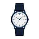 Armani Men's Watch AR11025 (43 mm) Blue Stainless Steel Bracelet, White Dial, Quartz