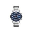 Emporio Armani Renato Men's Quartz Watch 43 mm Silver Stainless Steel Bracelet Blue Dial AR11458