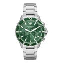 Emporio Armani AR11500 Men's Diver Analog Quartz Watch 44 mm Stainless Steel Silver Bracelet Green Dial