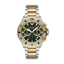 Emporio Armani Men's Diver Quartz Watch AR11586 — 43 mm, Green Dial, Two-tone Stainless Steel Bracelet (Gold/Silver)
