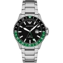 Emporio Armani Men's Diver Analog Quartz Watch 42mm AR11589 - Black Dial, Silver Stainless Steel Bracelet