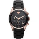 Emporio Armani Women's Watch AR5906 - 38 mm Quartz Analog, Black Dial, Gold Tone Stainless Steel Case, Black Rubber Strap