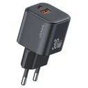 Φορτιστής Τοίχου Usams CC263, USB & USB-C, 30W, Gan, Μαύρος
