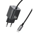 Φορτιστής Πρίζας Usams CC264 με Καλώδιο, USB-C, 30W, GaN, Μαύρος