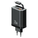 Φορτιστής Τοίχου Usams CC296 με Καλώδιο, USB & USB-C, 30W, Μαύρος