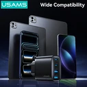 Usams Φορτιστής Χωρίς Καλώδιο με 2 Θύρες USB-A και 2 Θύρες USB-C 40W Power Delivery Μαύρος (T70)