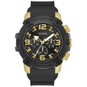 GUESS Men's Watch GW0911G3 – 52mm Black Dial, Gold Stainless Steel Case, Black Silicone Strap