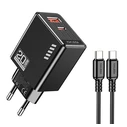 Kakusiga Φορτιστής με Θύρα USB-A και Θύρα USB-C και Καλώδιο USB-C - USB-C 20W Μαύρος (KSC-1240)