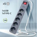 Πολύπριζο Lamtech 5Way Surge Protector With 1Xtype-C 1XUSB 5Xschuko Black/White 1.5M