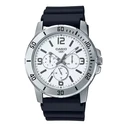Casio Men's Analog Quartz Watch MTP-VD300-7BUDF, 49 mm, Grey Silicone Strap, White Dial