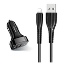 Φορτιστής Αυτοκινήτου Usams C13 & καλώδιο Lightning, 2x USB, 2.1A, μαύρο