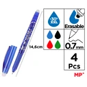 MP erasable pen set PE217-2, 0.7mm, Blue/Black/Green/Red, 4 pcs