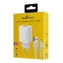 Φορτιστής Πρίζας Powertech Pt-1324 Με Καλώδιο USB-C, 2X Usb, 12W, Λευκός