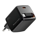 POWERTECH Wall Charger PT 1571 USB C 30W GaN Black with Retractable Cable