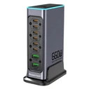 Powertech Βάση Φόρτισης GaN με 2 Θύρες USB-A και 6 Θύρες USB-C 140W Power Delivery / Quick Charge 3.0 σε Γκρι χρώμα (PT-1621)
