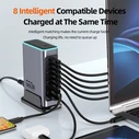 Powertech Βάση Φόρτισης GaN με 2 Θύρες USB-A και 6 Θύρες USB-C 140W Power Delivery / Quick Charge 3.0 σε Γκρι χρώμα (PT-1621)
