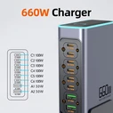Powertech Βάση Φόρτισης GaN με 2 Θύρες USB-A και 6 Θύρες USB-C 140W Power Delivery / Quick Charge 3.0 σε Γκρι χρώμα (PT-1621)