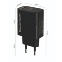 POWERTECH PT-1638 GaN 30W Wall Charger with USB-A & USB-C and 1m USB-C Cable, Black