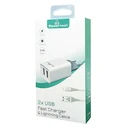 Φορτιστής Πρίζας Powertech & καλώδιο Lightning PT-777, 2x USB, 2.1A