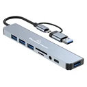 USB Hub Powertech PTR-0151 με Card Reader, 8 Θυρών, USB & USB-C, Γκρι
