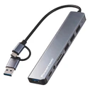 POWERTECH USB Hub PTR-0205 — 8 ports, USB & USB-C, Card Reader, Grey