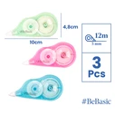 BEBASIC σετ διορθωτική ταινία S063, 5mm x 12m, μπλε/πράσινη/ροζ, 3τμχ