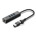 Microconnect Hub 3 Θυρών USB 3.2 με USB-C και Ethernet (USBHUB-RJ45-2IN1)