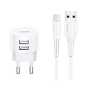 Φορτιστής Πρίζας Usams T20 & καλώδιο Micro USB, 2x USB, 2.1A, λευκός