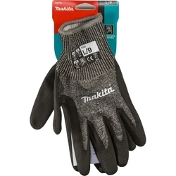 Makita P-84729 Work Gloves Size L (9) - Nitrile-coated Palm, Touchscreen-compatible, Black