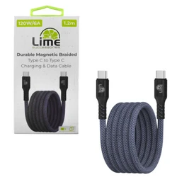 Lime LBMCC04 Ανθεκτικό Μαγνητικό Πλεκτό Καλώδιο USB-C σε USB-C 120W 1,2m Γκρι