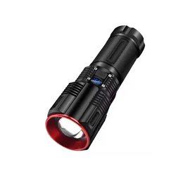 Rechargeable LED Flashlight with Zoom, Aluminum, Black