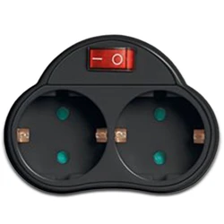 Ταφ Lamtech Splitter With 2 SCHUKO OUTLETS & ON/OFF Switch Black