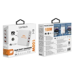 Φορτιστής Πρίζας Lamtech GaN FAST 2xTYPE-C & 2xQC3.0 OUTPUT 100W