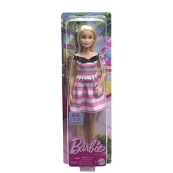 Mattel Barbie 65th Anniversary - Blonde Doll with Pink Striped Dress (HTH66) EN,FR,DE,IT,NL,ES,PT,SE,FI,DK,NO,BG,PL,CZ,SL,HU,RO,GR,TR,RU,AR Pack / Carton Blister Pack