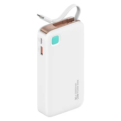 Power Bank Usams Cd224 με Καλώδιο USB-C, 2X Θύρες Εξόδου, 10000mAh, 20W, Λευκό