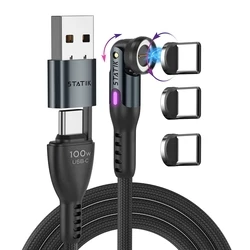Καλώδιο USB Statik 360Pro braided rotating 3 magn. tips USB-C Black 2m