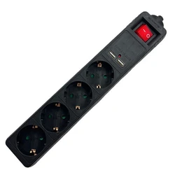 Πολύπριζο Ασφαλείας Lamtech 4WAY With 2xUSB 4xSCHUKO Black